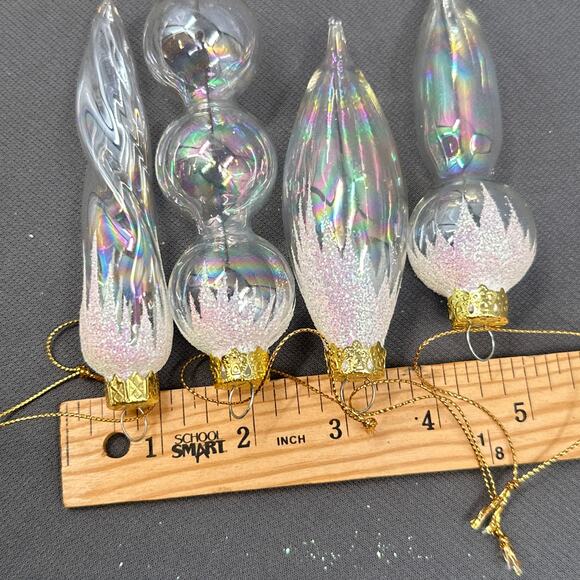 VTG Blown Glass Icicle Christmas Ornaments Clear Iridescent Glitter 4 pc Glam - Picture 14 of 15